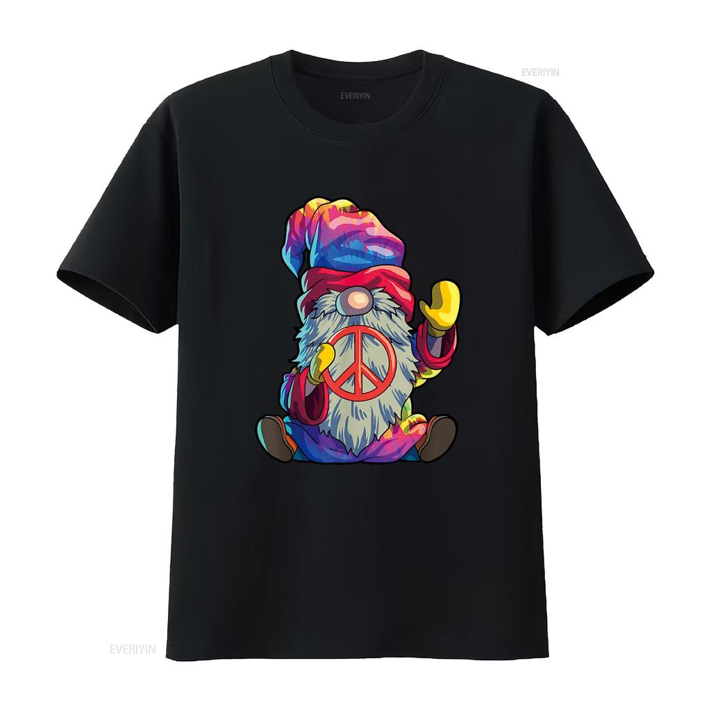 Hippie Gnomes T Shirt Tie Dye Peace vintage Washed homme graphic Top For Everyday Wear Unisex fashion Casual Versatile Slightly