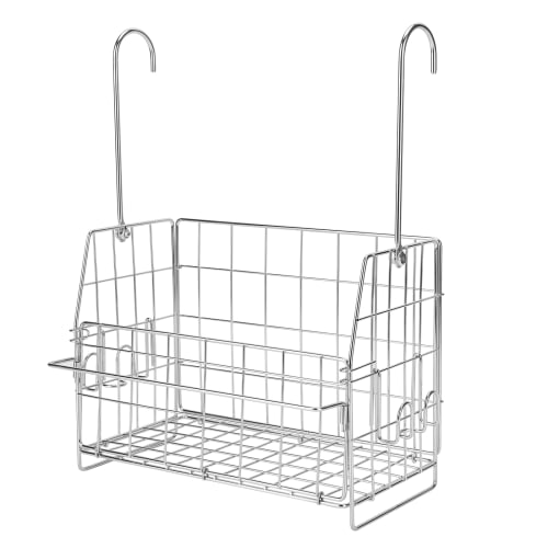 Raihu Hanging Bath Rack, Bath Basket, Shampoo Basket, 18/8 Stainless Steel, Towel Hanger and Accessory Hooks Included, 30cm Wide X 14.5cm Deep X 39cm