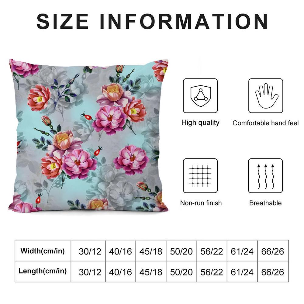 Classic Floral Print Elegant Cushion Cover Pillowcase Ultra Soft Skin Friendly Fabric Cloud Like Comfort & Concealed Zipper