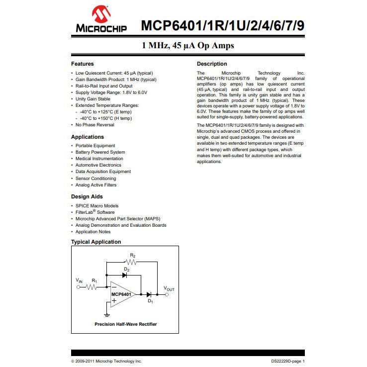 Brand New MCP6401T-E/OT SOT-23-5 Op-Amp Chip