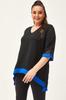 Women's Big Size Blouse Plus Size Black-Green Blouse with Tulle Detail On Sleeves and Skirt