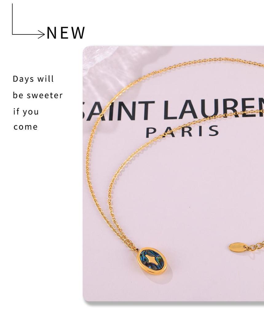 Colorful Oval Shell Pendant Necklace In Gold Plated Titanium Steel