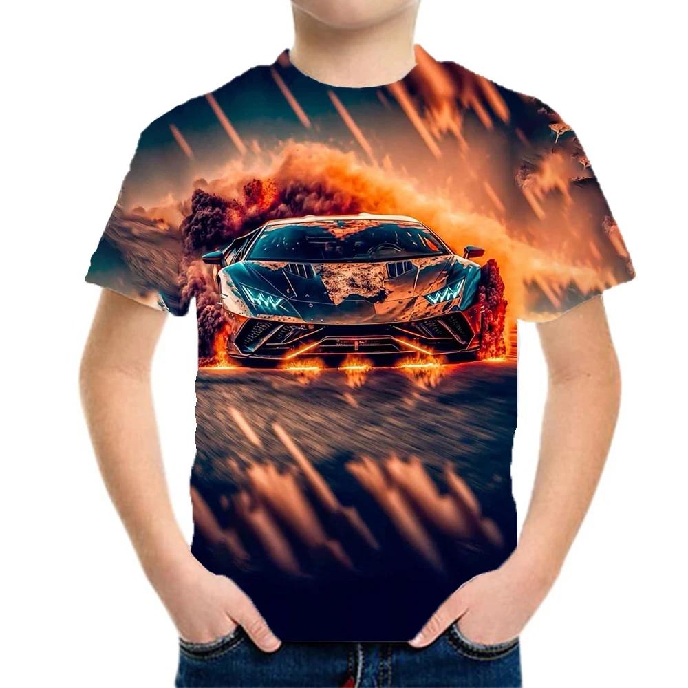 Racing Cars Graphic Printe T Shirts Boys Girls Gift Kids Short Sleeve Tops for Children Clothes From Male T-Shirts