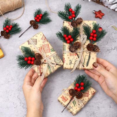 10 Pcs Artificial Pine Needles Branches with Red Berry Mini Pinecone Picks for Gift Wrapping Crafts Holiday Wreath Christmas Tree Decor