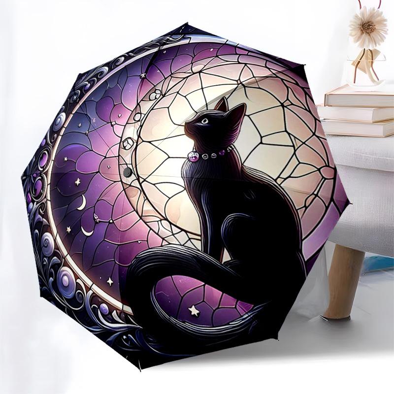 

1pc Stained Glass Cat Moon Dreamcatcher Auto Open Close Umbrella, Portable Folding Design with 8-Bone Iron Frame, Outdoor for Fans, Travelers, Daily U