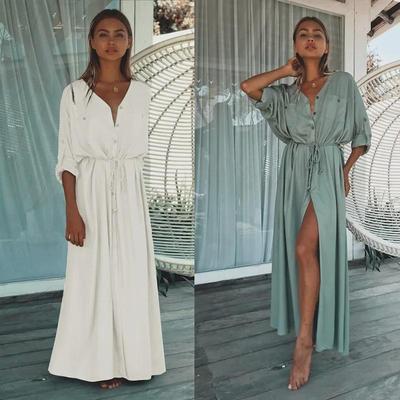 Cardigan à jupe longue à boutons blancs - Veste de plage anti-soleil et cache-maillot