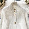 Imitation Mink Sweater Fashion Stand-UP Collar Loose Top Women's  Autumn/Winter Korean Soft Comfortable Cardigan Solid Coat