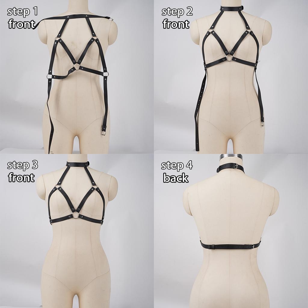Women's Leather Harness Bra Top, Adjustable Buckle Straps, Gothic Punk Cage Bra, Sexy Lingerie for Rave Party, Clubwear