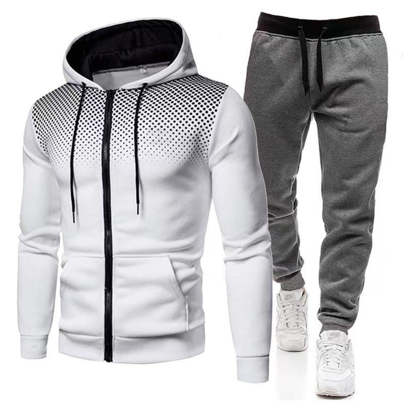 Polka Dot Men's Sportswear Set with Zip Hoodie and Sweatpants