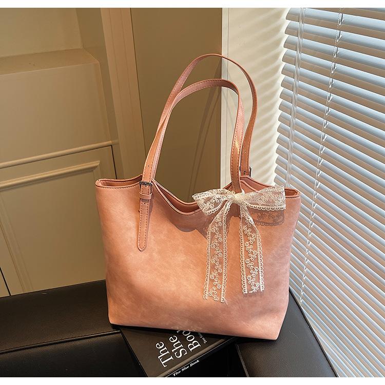 New Popular Large-capacity Versatile Oil Wax Pitot Bag Fashionable Commuting Simple Solid Color Shoulder Letter Bag