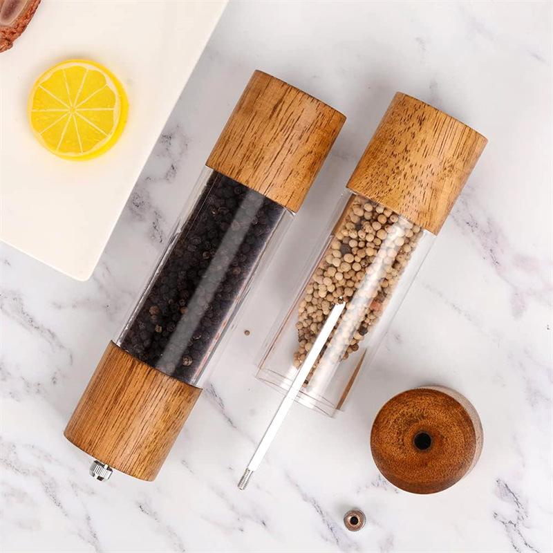 Premium Acrylic Salt and Pepper Grinder Set Manual Salt and Pepper Mills Wooden Shakers with Adjustable Ceramic Core