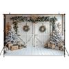Mocsicka Christmas Photography Background Winter Snow Xmas Tree White Door Decoration Happy New Year Party Photo Backdrop Banner