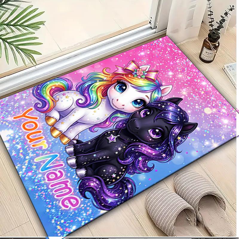 1PC Custom Name Unicorn Friendship Sparkle Artwork Theme Floor Mat Ideal for Living Room, Game Rooms, Office, Bedroom,Floor Mat Playful Design
