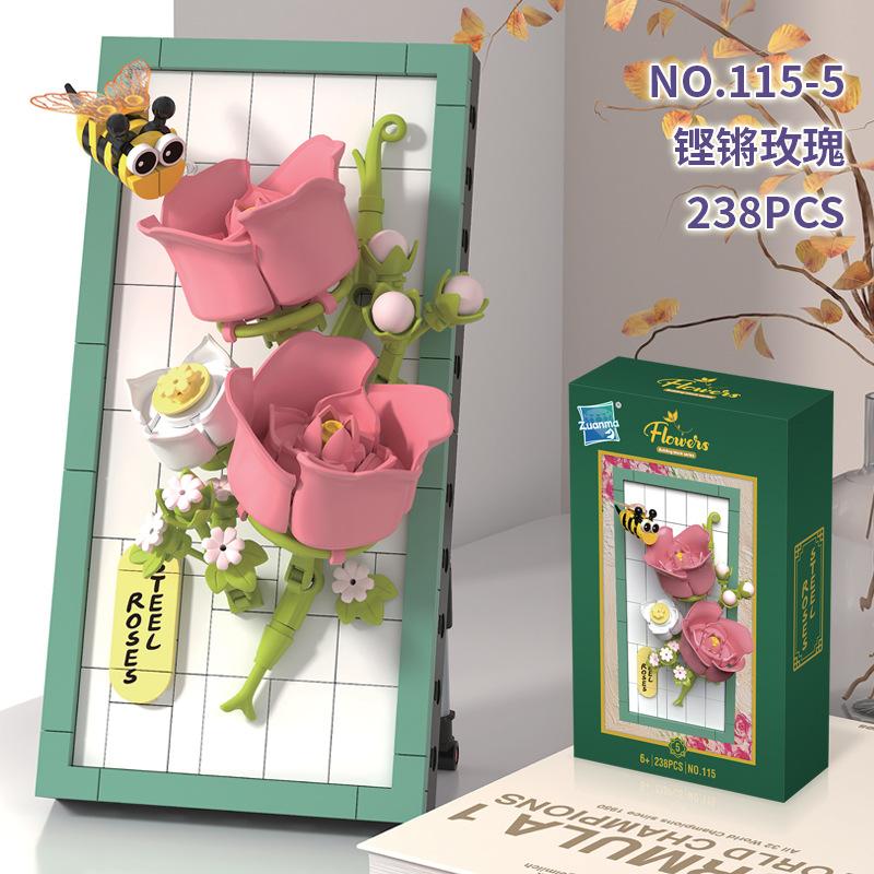 Educational Science And Education Building Block Toys 115 Series 16 Building Block Flower Table Home Mural Ornament Assembly