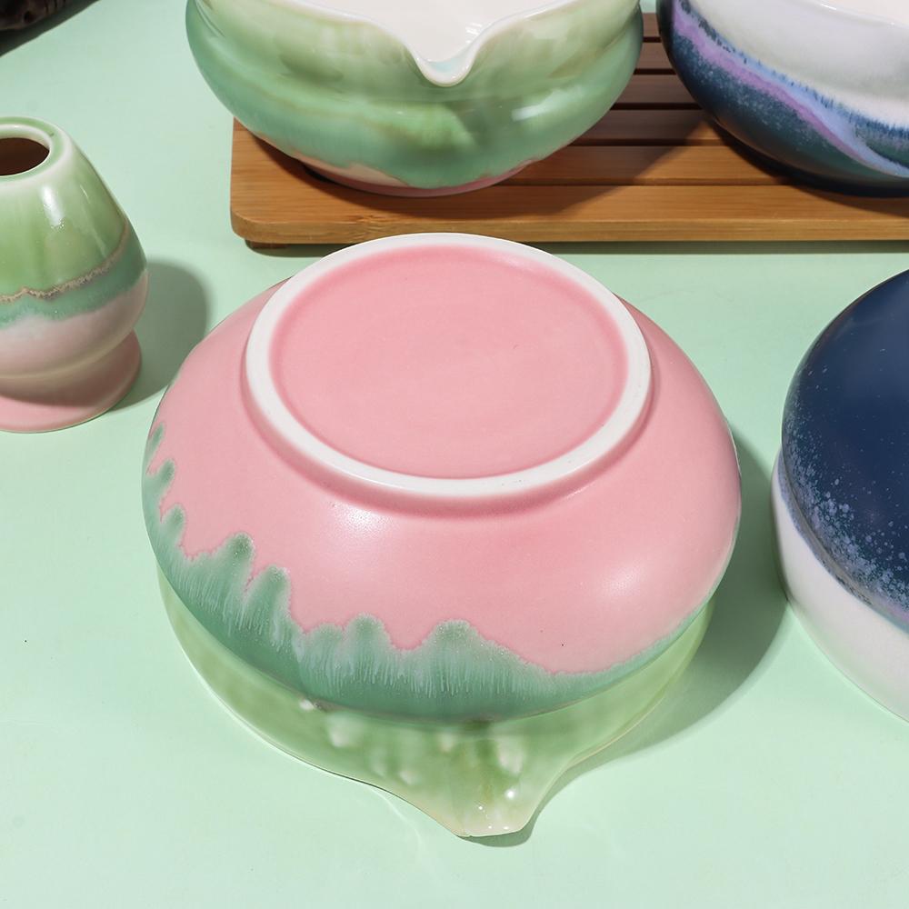 New Ceramic Matcha Bowl Reusable with Pouring Spout Matcha Whisk Holder Multicolored Japanese Tea Set Tea Lovers