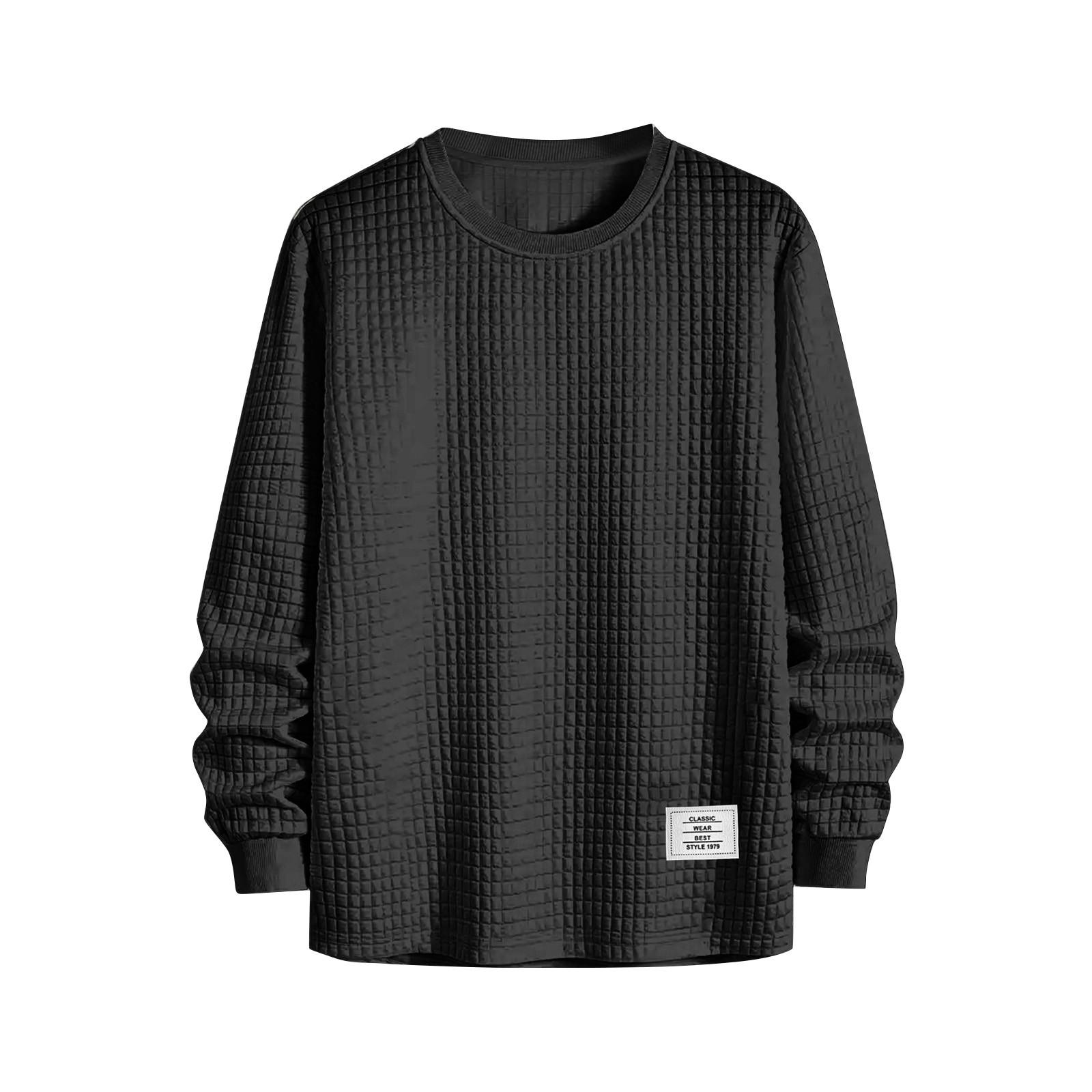 

Men s Winter Solid Color Textured Round Neck Sweatshirt Hoodie Men s Sports Large Size Casual Round Neck Sweatshirt XL чёрный
