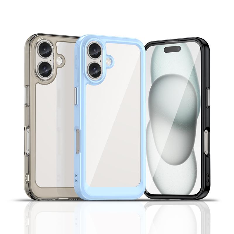 

Для iPhone 16 Чехол Для iPhone 16 14 13 12 11 Pro Max Чехол Fundas Coque Жесткий Прозрачный Полупрозрачный Мягкий край Чехол для телефона iPhone 16 For iphone 16 серый