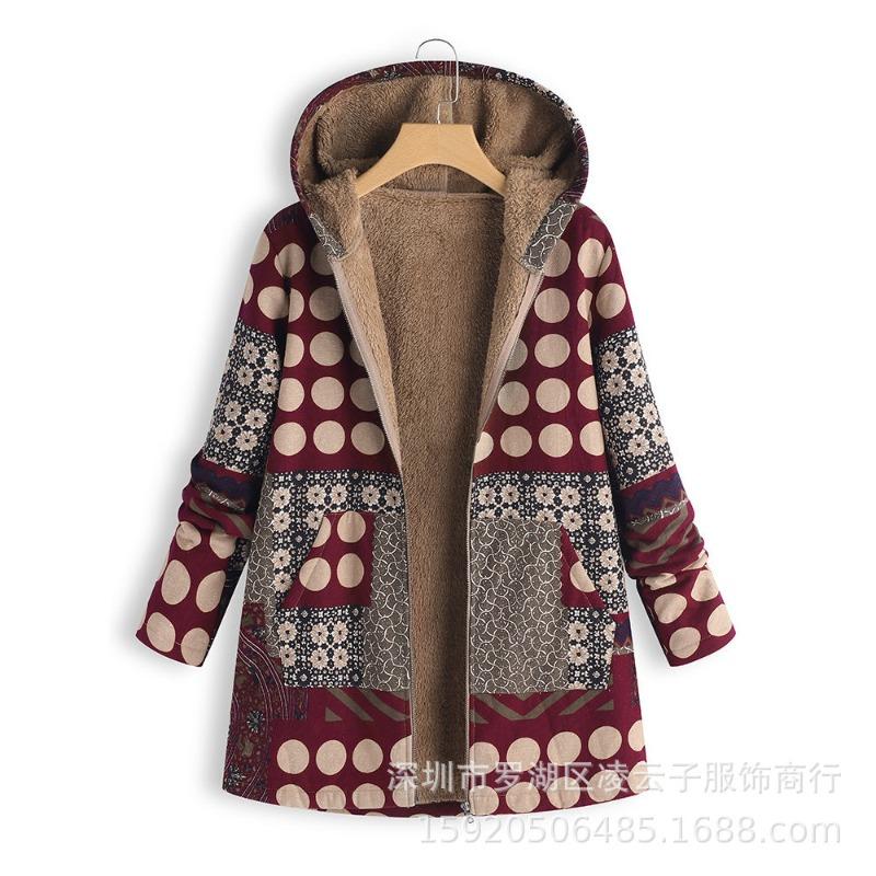 YYFS Moda Femenina Casual Estampado Color Block Otoño Invierno Manga Larga Chaquetas y Abrigos con Capucha