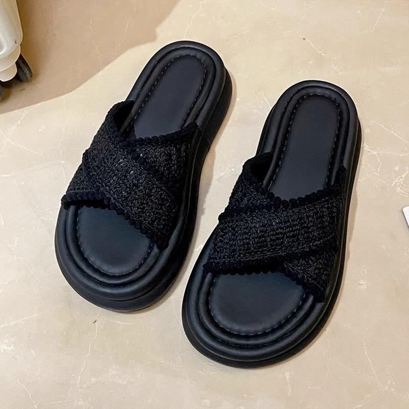 

инс ветер нескользящие пляжные крест крутые тапочки толстая подошва увеличивающие рост тапочки на одно слово женская уличная обувь 2025 новый летний 35