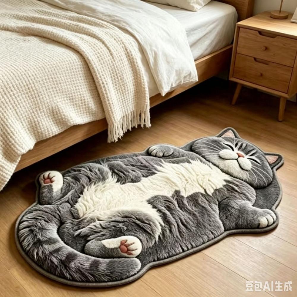 Cute Cartoon Irregular Faux Cashmere Floor Mat, Water Absorbent Non-Slip Bath Rug Wear Resistant Decor Carpet for Bathroom Bedroom
