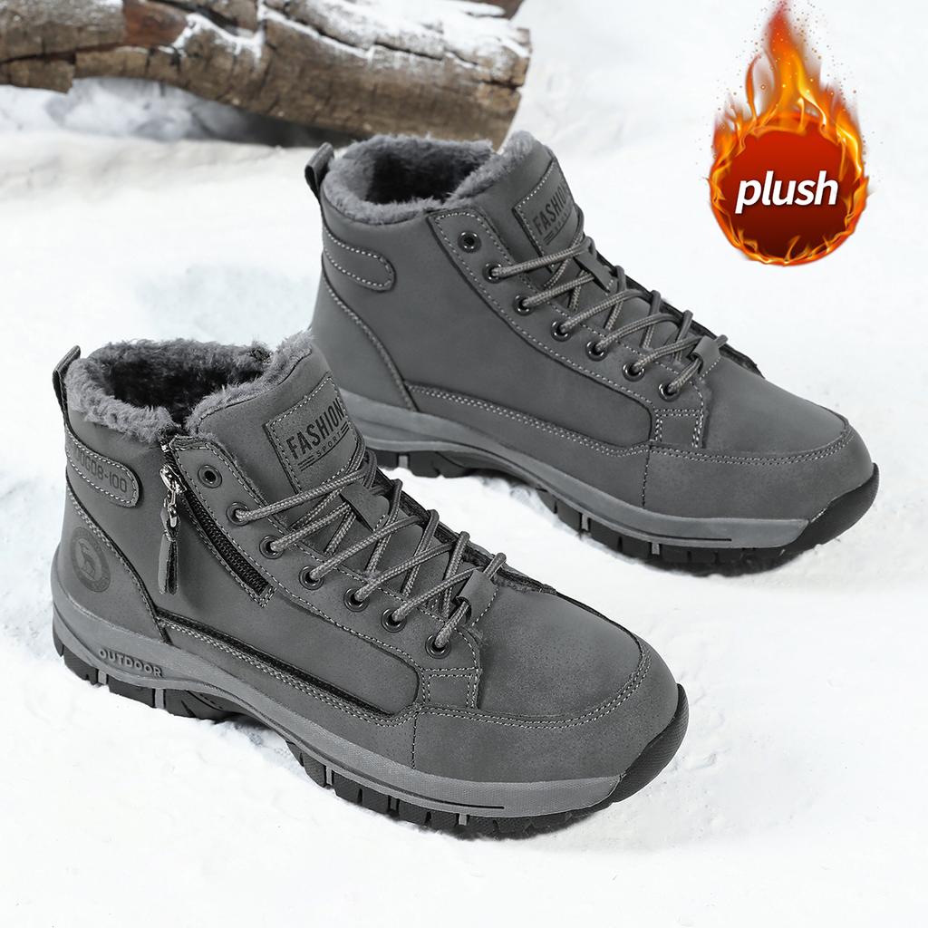 TUINANLE מגפי שלג לגברים נעלי סניקרס חורפיות מכותנה סופר חמות קטיפתיות גברים חיצוניות מונעות החלקה קלות משקל מגפי טיולים נעלי עבודה