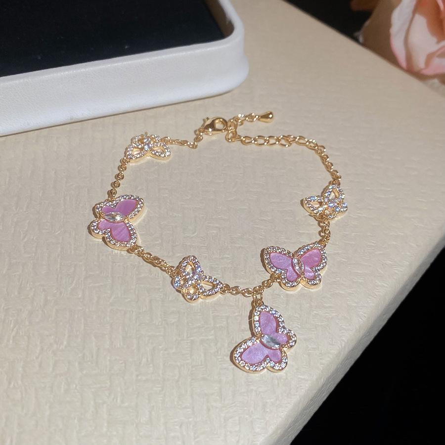 Zircon Plate Butterfly Pendant Charm Bracelet Niche Design Cool Chic Sweet Style Light Luxury High-End Feel Jewelry Women's Gift