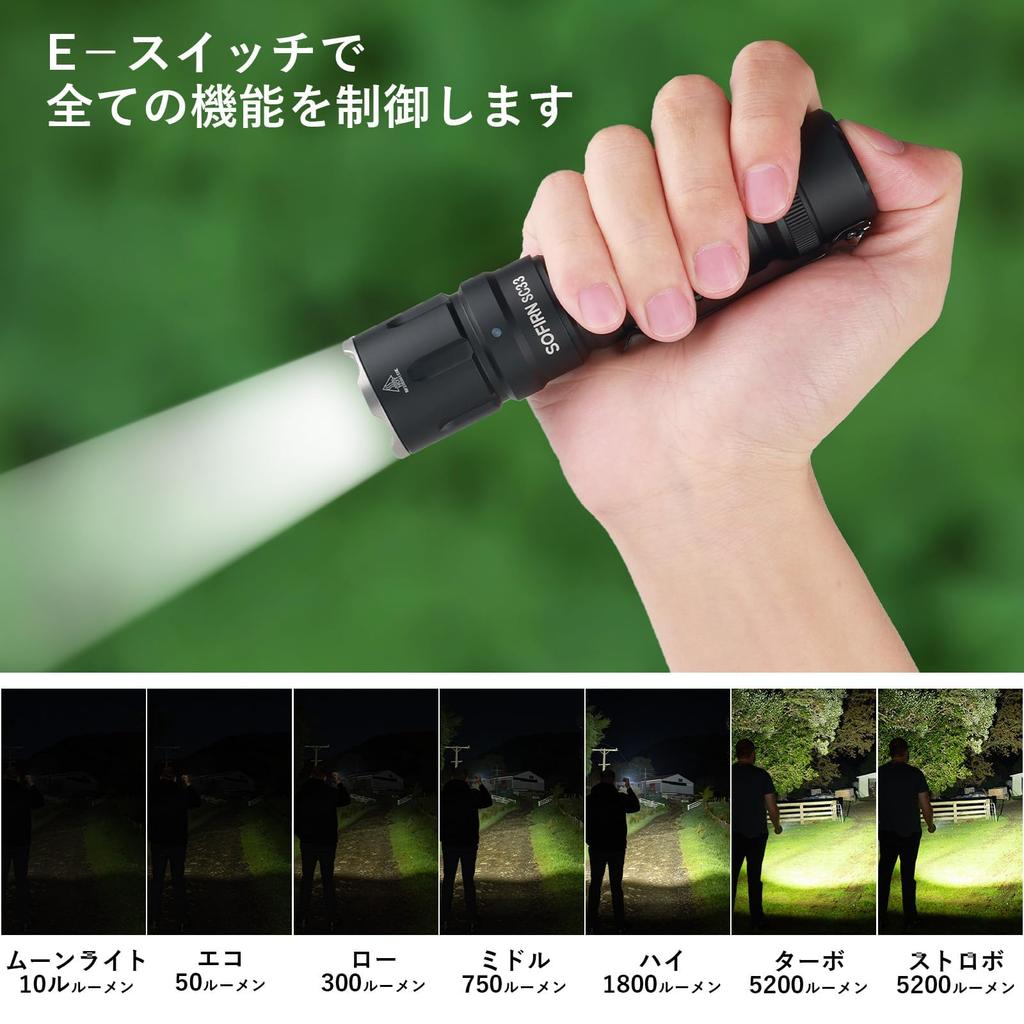 Sofirn LED 5200 Lumen Taktisch Leistungsstark Arbeits-Hohe IP68 für Katastrophen-Outdoor-Stromausfall und Inspektions-Taschenlampe, Licht, Licht, Helligkeit, USB-C