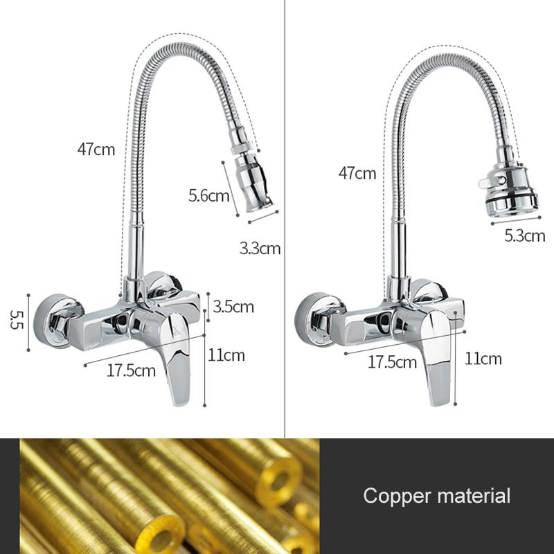 ELLEN Wall Mount Kitchen Sink Faucet Hot Cold Sink Water Mixer Tap 2 Holes Black Faucets 360 Degree Swivel ELK5400