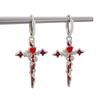 Punk Charm Sliver Color Rose Flowers Winding Red Drip Glaze Cross Heart Hoop Earrings Necklace for Women Stainless Steel Jewelry
