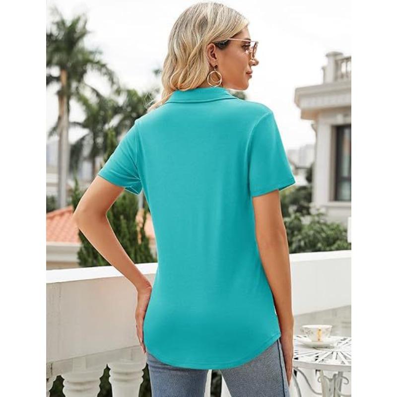 Damenmode Lässig Sommer Frühling Einfarbige Druck Kurzarm POLO-Kragen Blusen Hemden