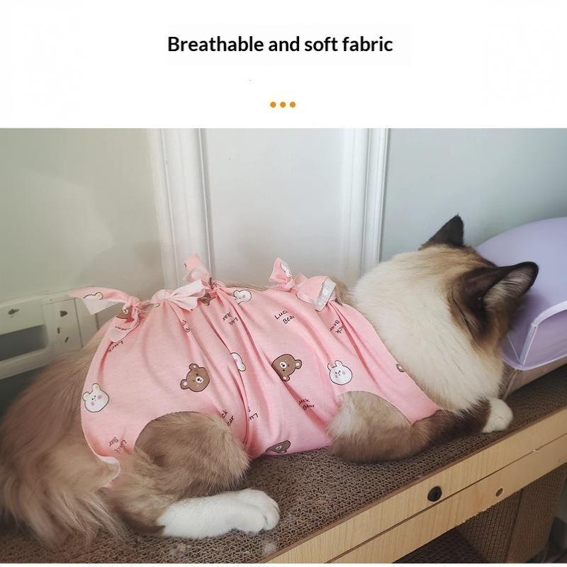 Adjustable Cat Recovery Suit Breathable Post Surgery Wear for Weaning Medicine Feeding Anti-Licking 