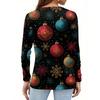 Women's Fashion Casual H Printed V-Neck Long Sleeve Decorative Button T-Shirt Tops