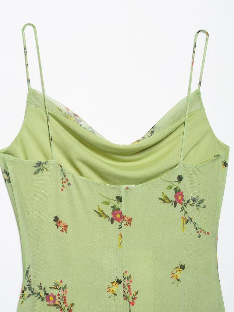 2025 Silk Screen Print Low-Cut Suspender Dress - European & American Summer Fashion