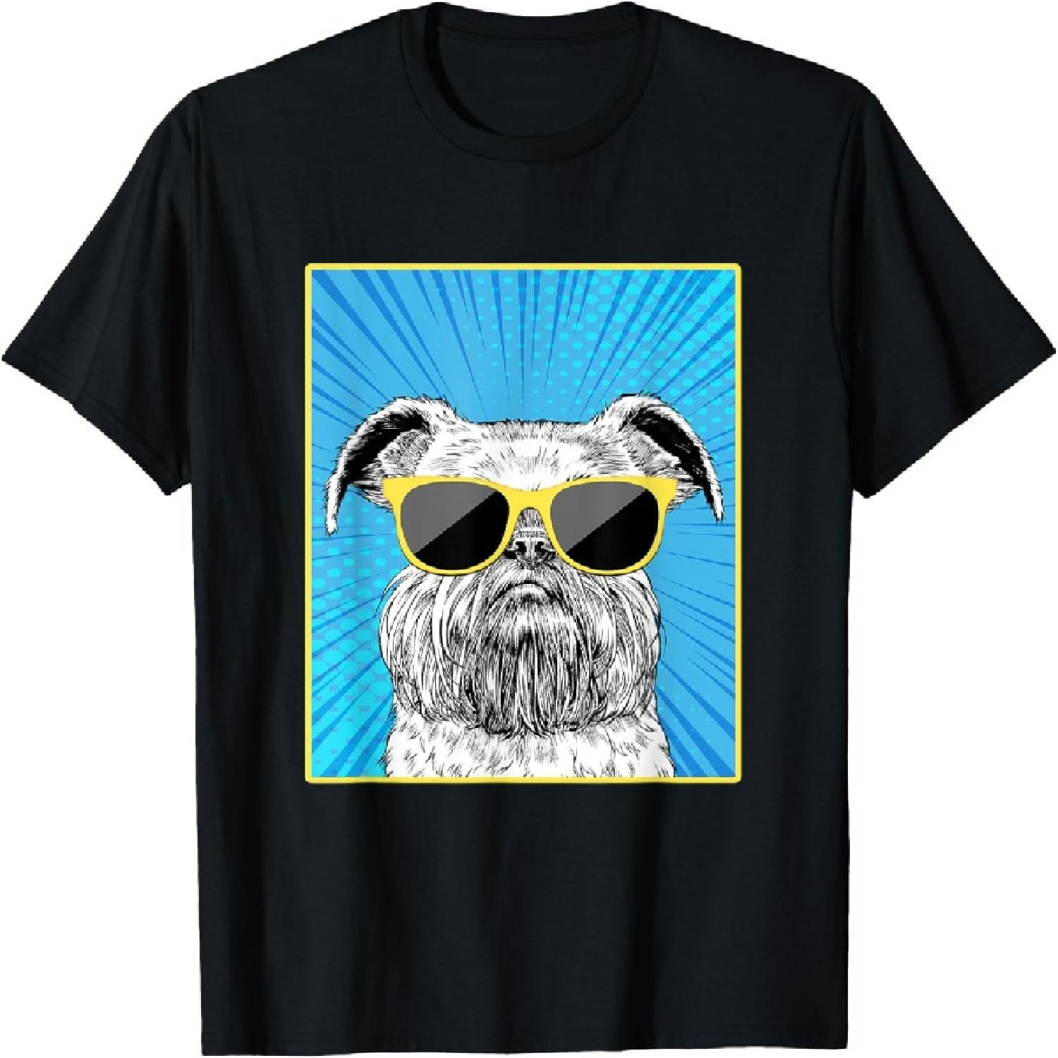 Brussels Griffon Portrait Pop Art Dog with Sunglasses T-Shirt S