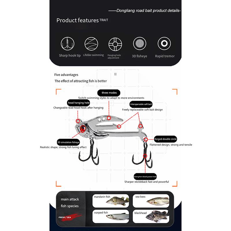 Metal Vib Fishing Lure 2-In-1 Fake Angling Baits Long Throwing Realistic 3D Eyes Fishing Baits For Catfish Bass Trout Vib Tackle