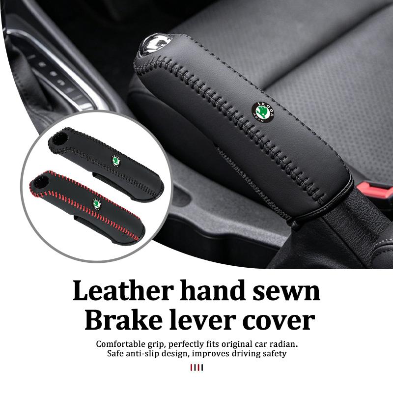 Car Leather Hand Brake Cover Protective Sleeve For Skoda Kodiaq Fabia Kamiq Karoq Octavia 2 3 Rapid Scala Usbn43