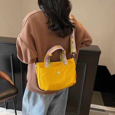Canvas Bag Women's New Large-capacity Summer Versatile Broadband Messenger Bag College Student Portable Tote Bag