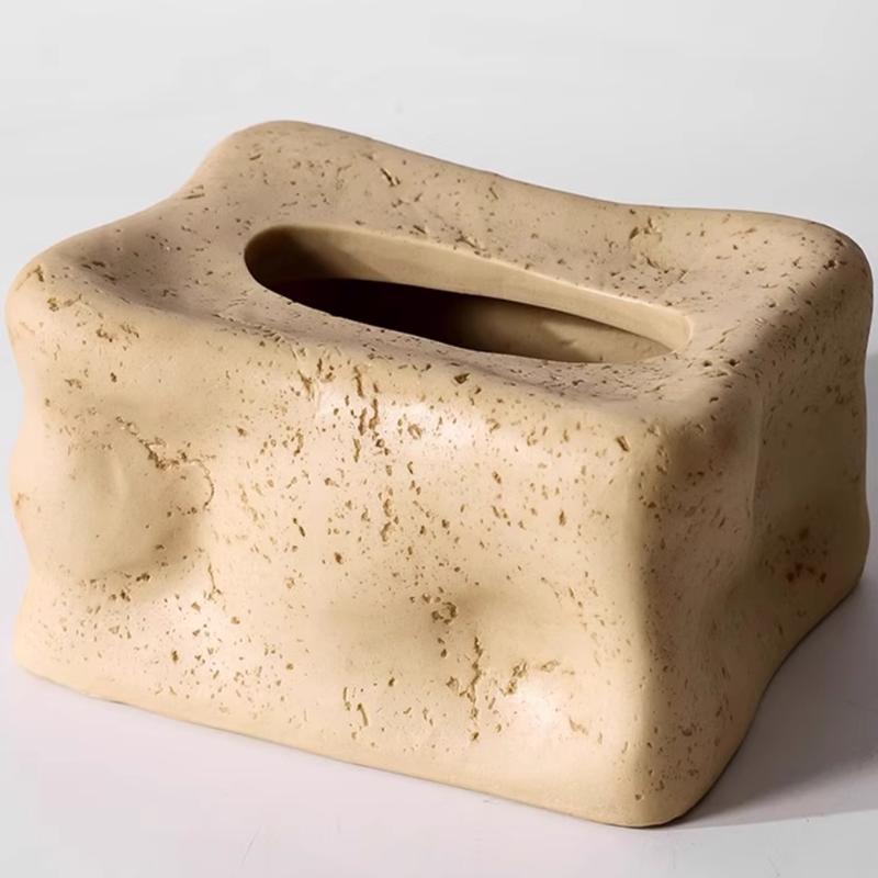 Modern Art Cave Stone Resin Tissue Box, Household Countertop Storage Bucket, Living Room Tissue Storage Box, Kitchen Supplies