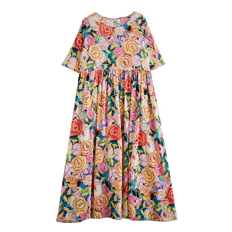 DIMANAF Übergröße Kleid Damen 2024 Neuer Sommerstil Grüne Kleider O-Ausschnitt Floral Lockere Kleider Neu 1085