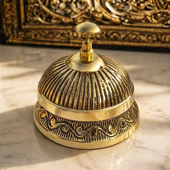 Brass Desk Bell  Engraved Service Bell Hotel Reception Counter Decor Handmade