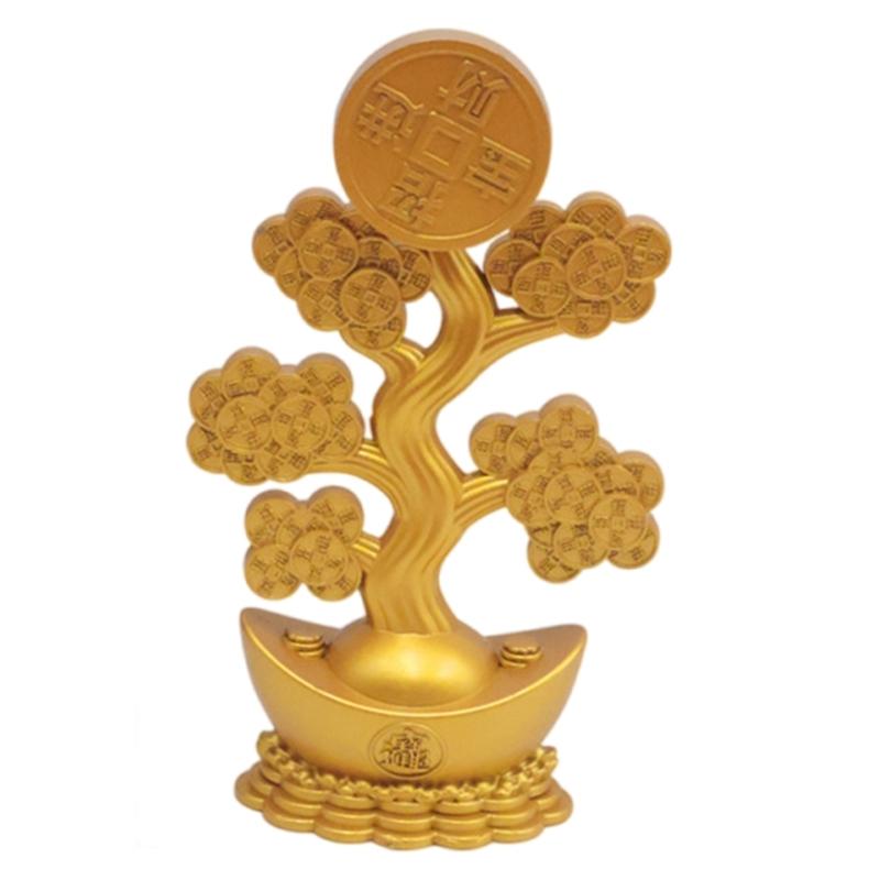 Gold Fengshui Statue Rotating Money Tree for Home and Office Decors Good Fortunes Metal Ornament with Wealth Symbolism