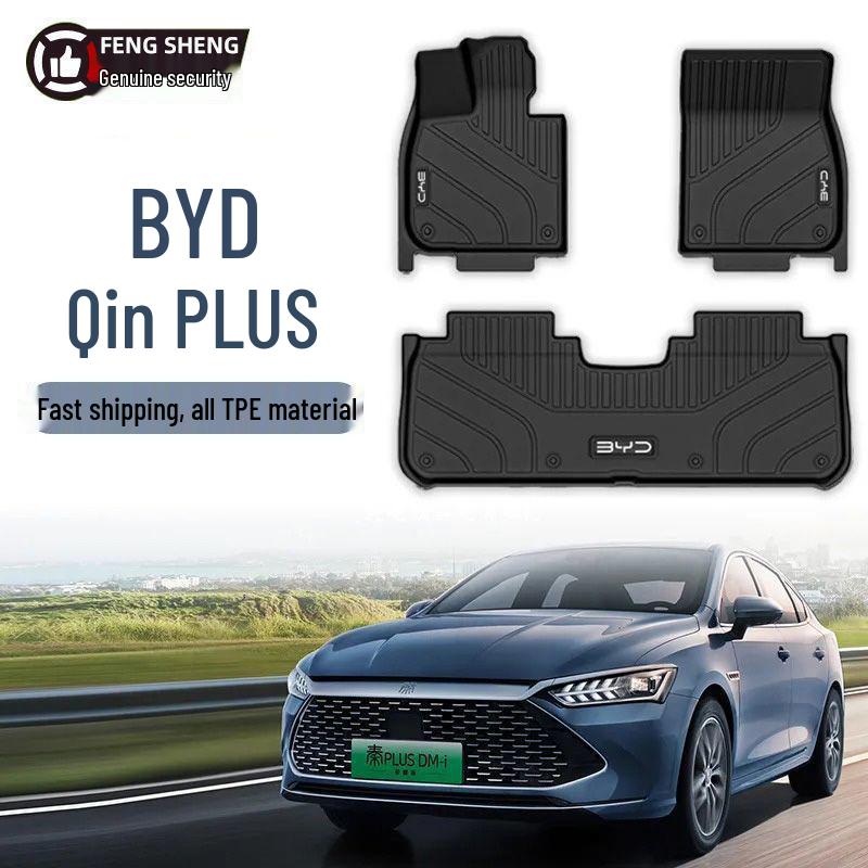 BYD Qin PLUS TPE Floor & Trunk Mats 21-24 DMI Qin EV Custom Grain Anti-slip Trunk Mat