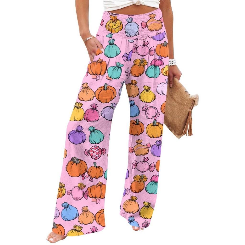 Women's Casual Time Straight Leg Pants Print High Waist Pants With Pockets