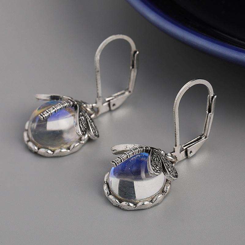 Vintage Hand Carved Dragonfly Pattern Synthetic Zirconia Dangle Earrings for Women  Exquisite Banquet Jewelry Accessories