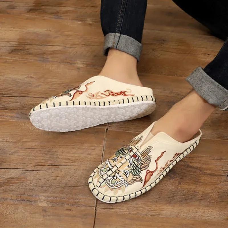Fashion Summer Slippers For Men Half Flat Mules Elegant Shoes Comfortable Sale Sandals Man Cheap Korean Style Liquidation Trend 2024