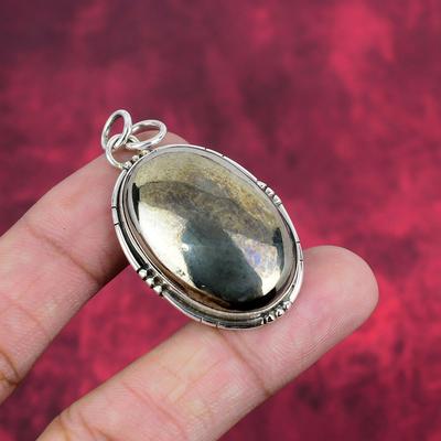 Golden Pyrite Pendant Handmade Gemstone Jewelry, 925 Solid Sterling Silver Pendant Antique Jewelry, For Engagement Gift
