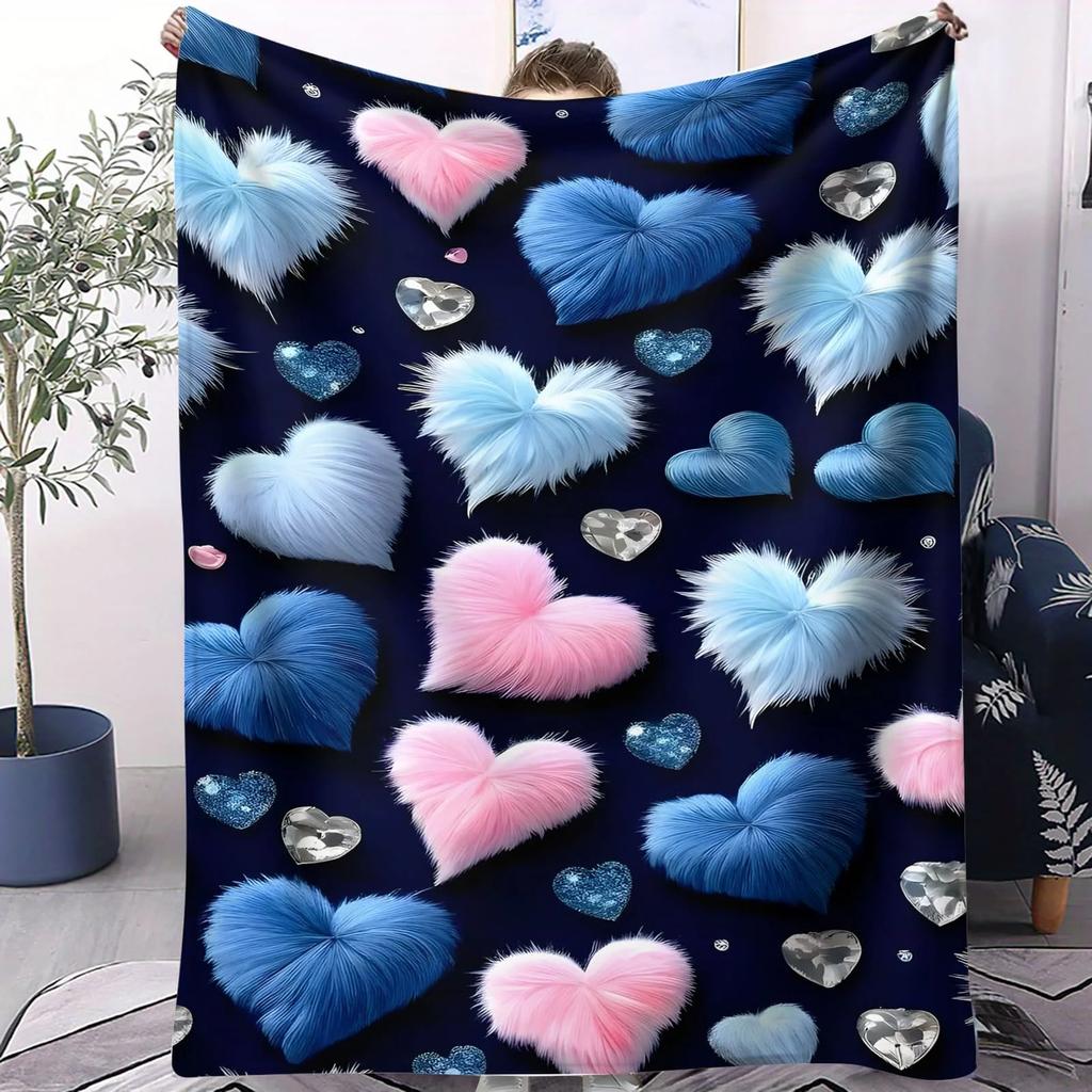 Cherry Blossom Heart Glitter Fleece Blanket  Sweet Throw for Bedroom Sofa Spring Decor Perfect for Romantic Couples Pink Lovers