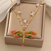 Colorful Dragonfly Pendant Necklace in 18K Gold-Plated Stainless Steel Clavicle Chain