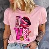 Polyester 100% Lip Love Men's and Women's Short-sleeved Clothing Round Neck Short Sleeve T-shirt, Knit Graphic Women Clothes Summer
