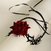 Gothic Thorny Red Rose Choker Necklace Retro Flower Adjustable Rope Collar Necklace For Halloween Cosplay Party Accessories